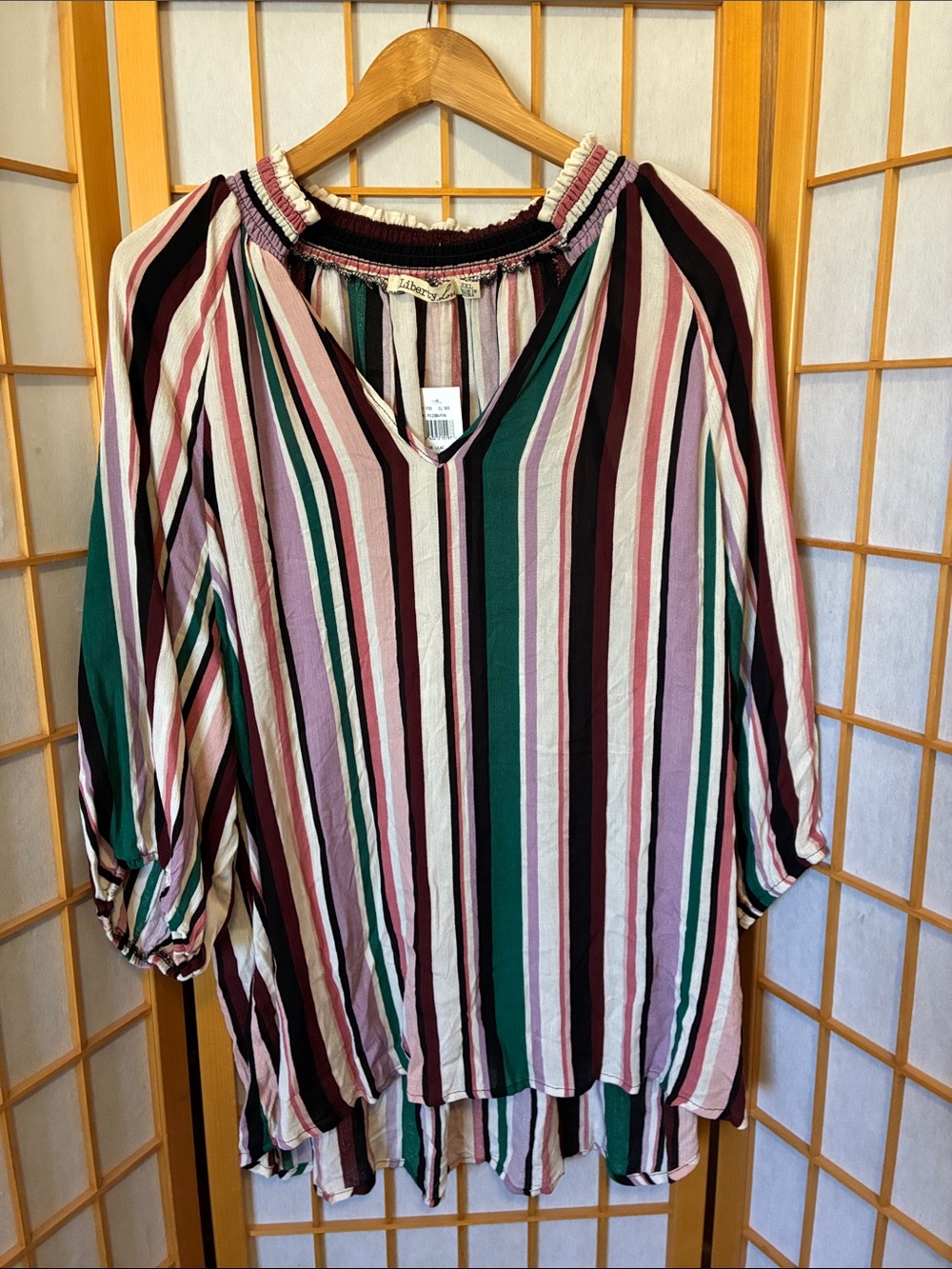 Liberty Love Multicolor Striped V-Neck Tunic - Pink, Green, Black
